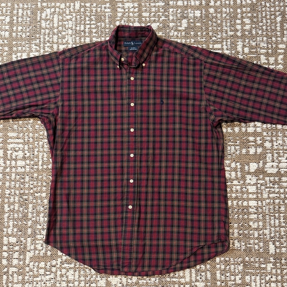 Polo by Ralph Lauren Burgundy and Green Plaid Button-Down Shirt